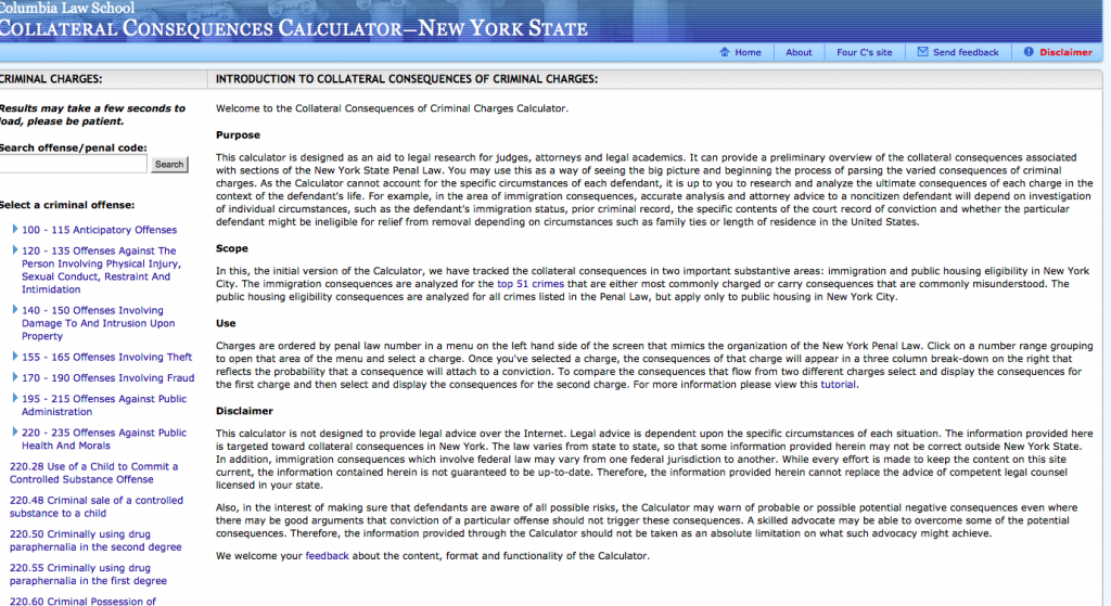 Columbia Law School - Collateral Consequences Calculator - New York State